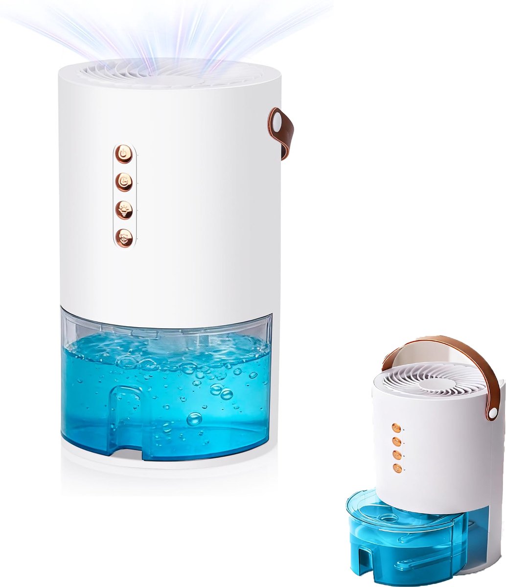 KZQ Kleine stille ontvochtiger 44 oz met automatische uitschakeling - Frisse lucht voor slaapkamer badkamer camper en kast - Wit