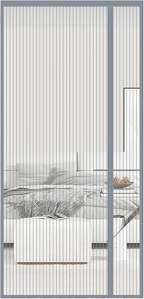 SnelShoppen - PHOGARY Vliegenhor voor Balkondeur en Terrasdeur, Magnetische Insectenbescherming, Zelfsluitende Gordijn, 100 x 210 cm, Grijs, Geen Bore