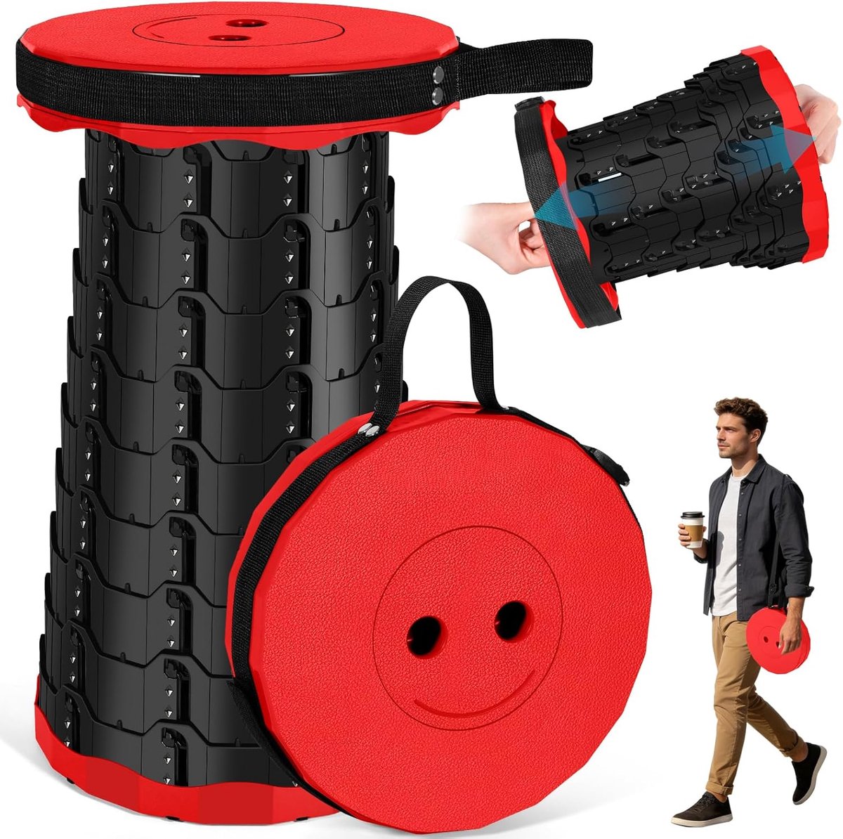 SnelShoppen - Draagbare Uitschuifbare Kruk - Opvouwbare Lichte Camping Kruk - Hoogte Verstelbaar - Perfect voor Tuin, Wandelen, Vissen, Barbecue - Dra