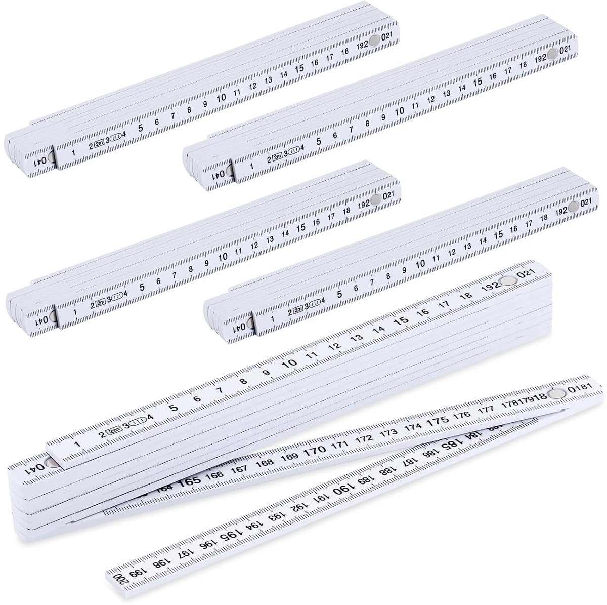 SnelShoppen - 5 stuks Duimstok 2 Meter, Kunststof Glasvezel Meterstaaf met 10-voudige Metrische Schakelschaal, Draagbare Meerhoek met 90°/180° Hoekver