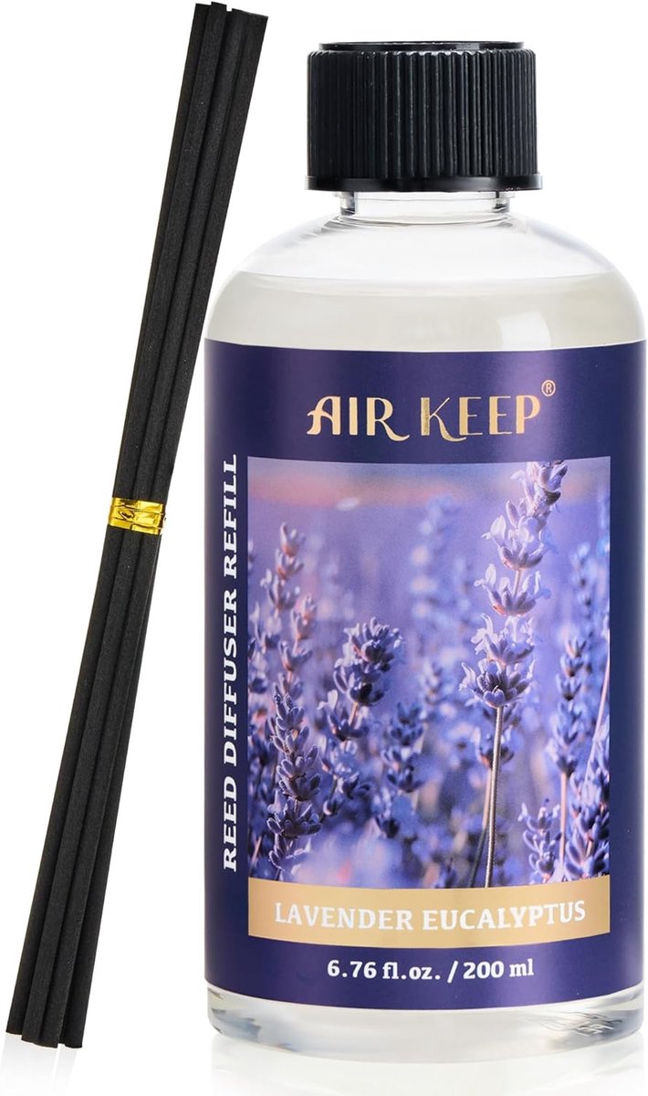SnelShoppen - Airkeep Geurvulling 200ml voor Geurstokjes – Lavendel Eucalyptus – Aroma Diffuser voor Thuis, Woonkamer, Slaapkamer, Badkamer