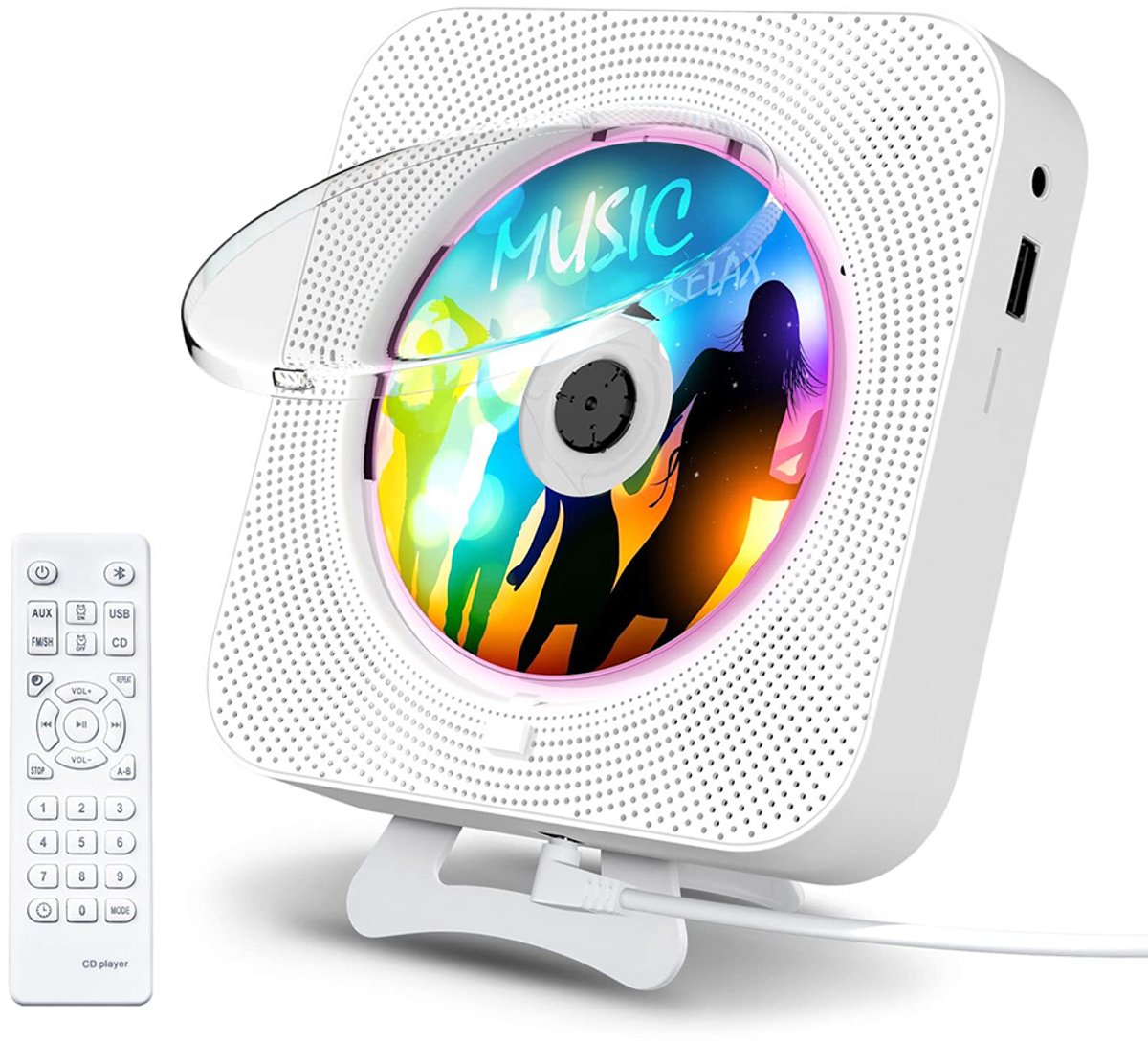 CD-speler - Bluetooth mini-luidspreker - Ingebouwde hifi-luidsprekers - Met display - Bureau - Inclusief standaard - Albumspeler - Geschikt voor volwassenen en kinderen - Werkt op netstroom - Draagbaar - KC-909 - Wit