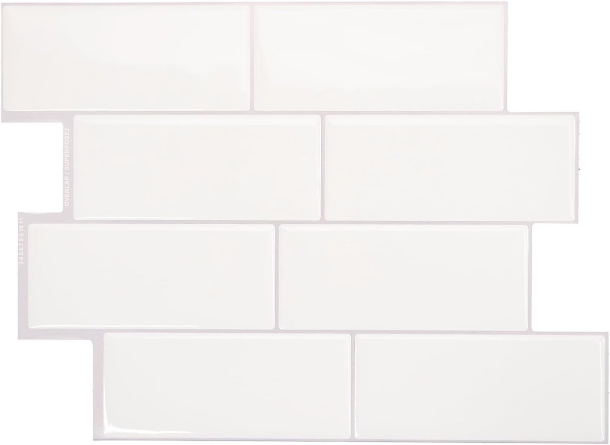 SnelShoppen - Zelfklevende Tegels Keuken en Badkamer - Metro Wit, PVC Wandpanelen, 5 Tegels 29.5x21.5cm, Hittebestendig, Waterdicht, Eenvoudig te Inst