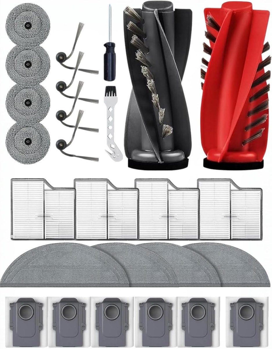 Complete set van 26 accessoires voor robotstofzuiger inclusief borstels, filters en dweilen voor optimale schoonmaakprestaties, reserveonderdelen en reinigingsaccessoires