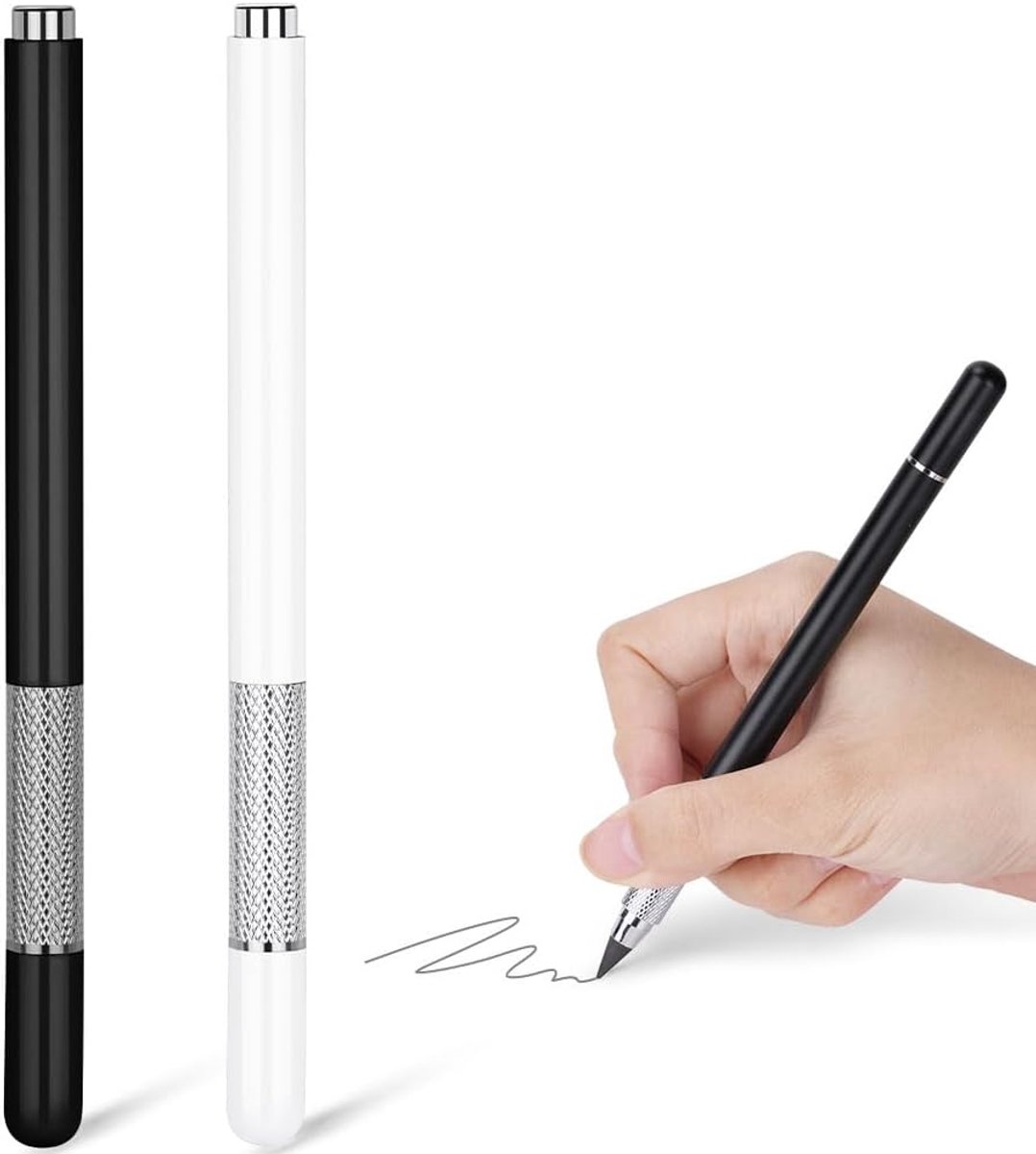 SnelShoppen - 2 Stuks Metalen Inktloze Potlood Set, Herbruikbare Aluminium Pen met Vervangbare Nib voor Schrijven en Tekenen, Geschikt voor Studenten