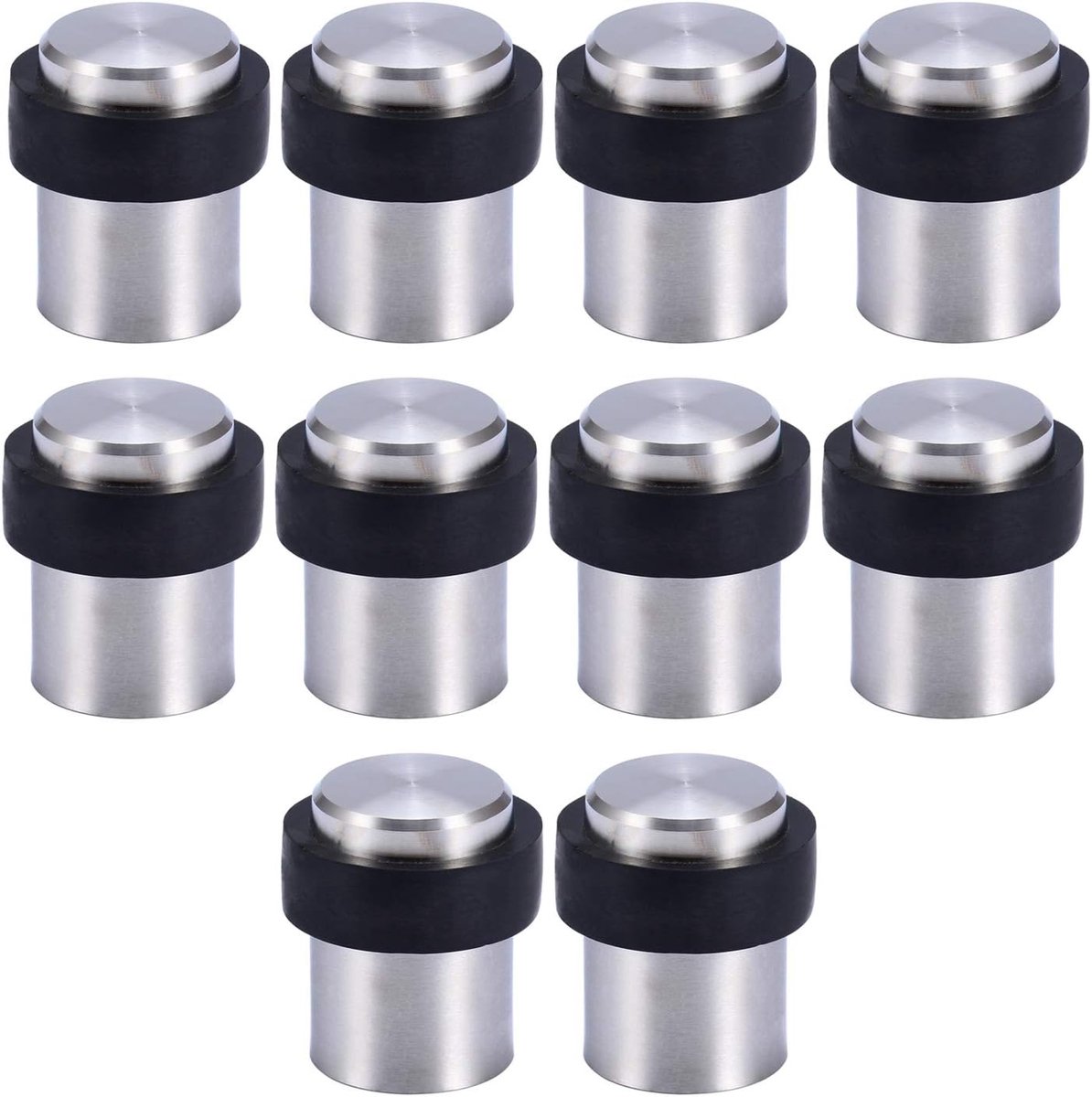 SnelShoppen - 10-Delige Deurstoppers met Rubber, Vloer Gemonteerde Deurstoppers, Cilindrische Deurstoppers 4.5cm van RVS met Schroeven - Ideaal voor T