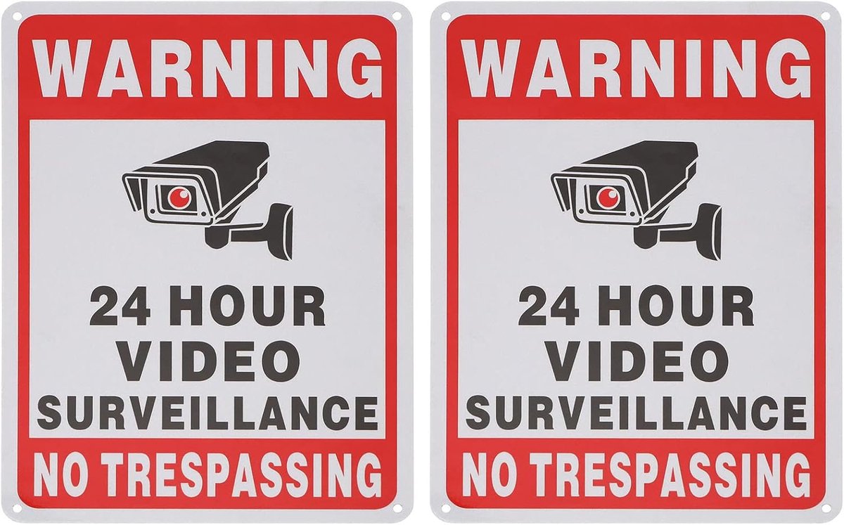 SnelShoppen - 2 Stuks Verboden Toegang Bord 24 Uur Video Bewaking Waarschuwingsbord 10x7 Inch Aluminium Reflecterend Beveiligingscamera Bord voor Binn