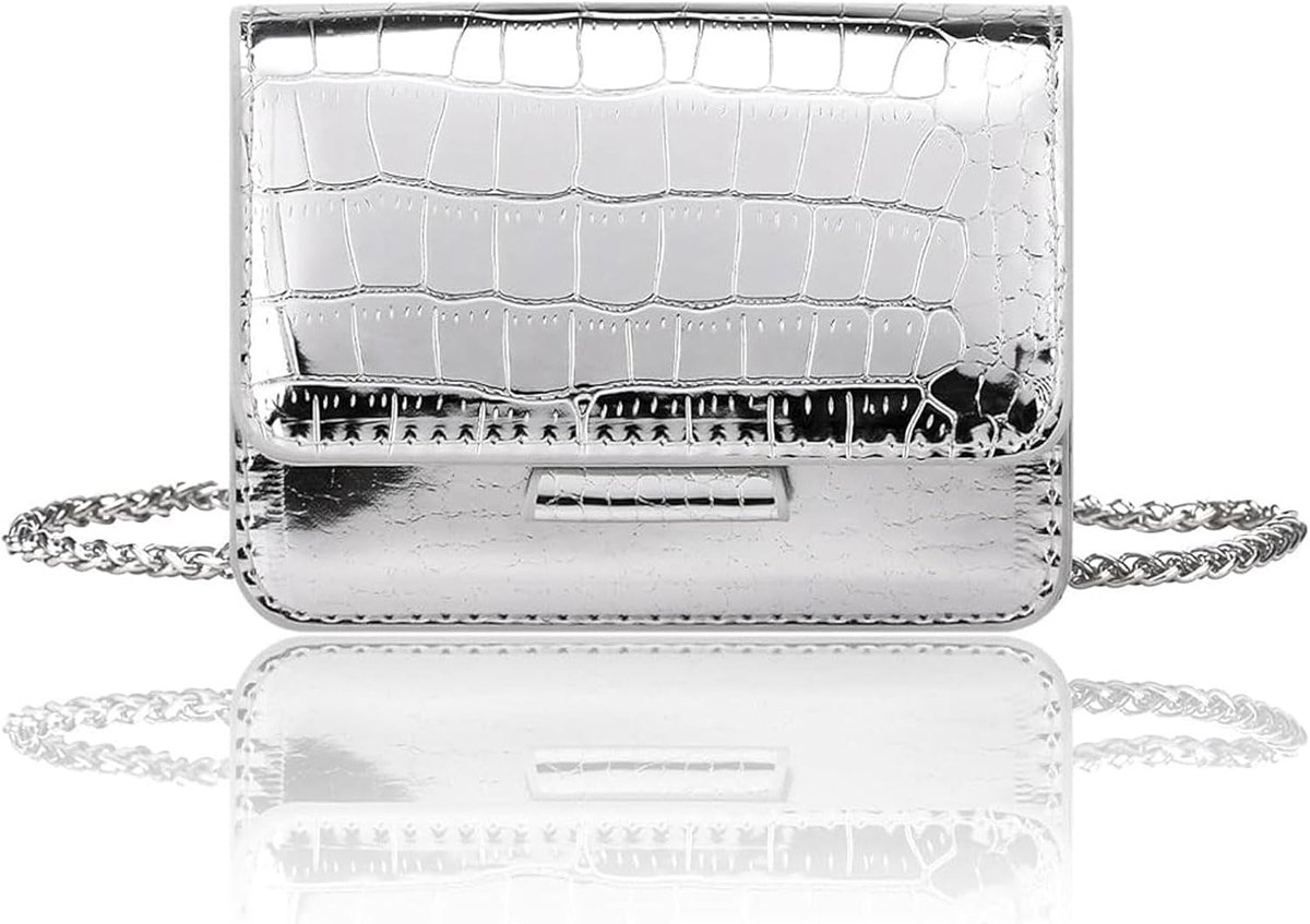 SnelShoppen - Silber Mini Crossbody Bag voor Dames, PU Leder Kleine Avondtas, Elegante Clutch Handtas voor Feestjes, Nachtclubs, Reizen en Dagelijks G