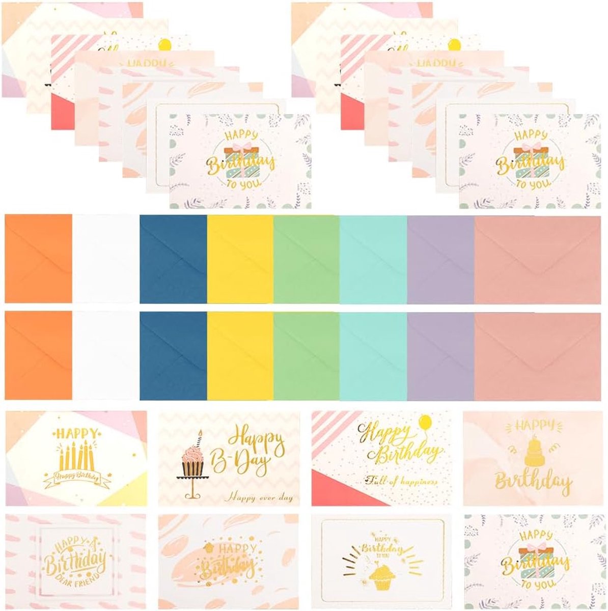 SnelShoppen - 24 Wenskaarten en Enveloppen - Bedankkaarten, Kerstkaarten, Kleine Cadeaukaarten - 6.8 x 9.5 cm - Perfect voor Feesten en Gelegenheden