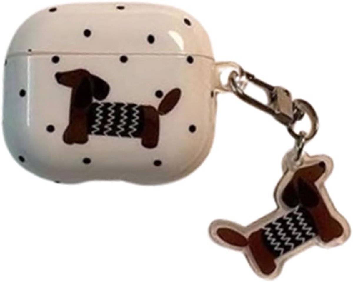 SnelShoppen - Headphone Case voor AirPods 4e Generatie 2024 met Schattige Dachshund Sleutelhanger, Multicolor Cartoon Bescherming voor Vrouwen en Meis