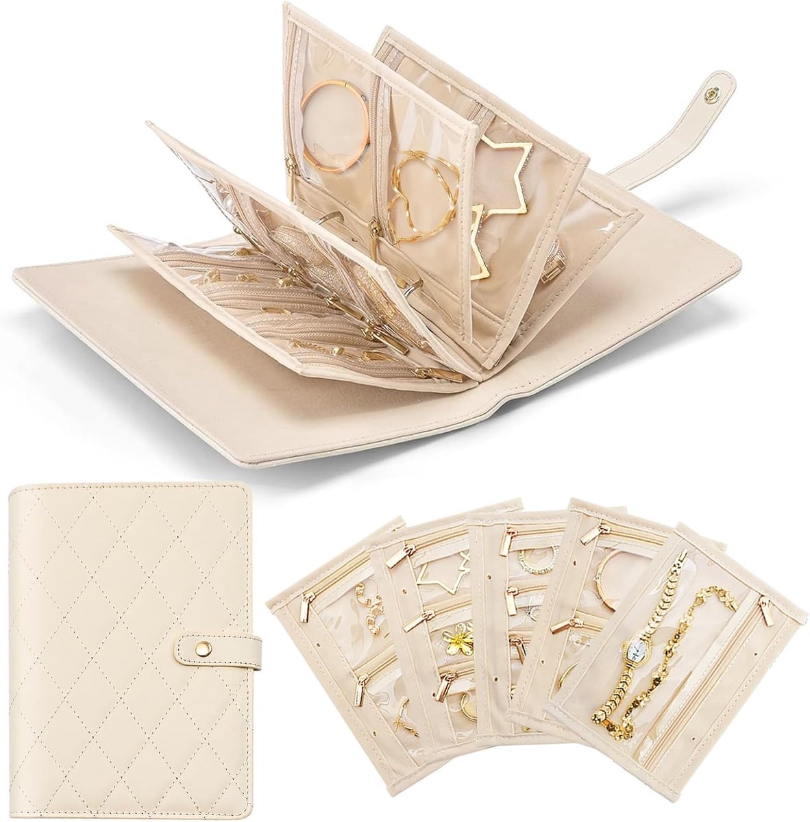 SnelShoppen - Luxe Sieraden Etui met 5 Zachte Fluwelen Zakjes, Reis Organiser voor Oorbellen, Kettingen en Armbanden, Ideaal voor Vakantie en Dagelijk