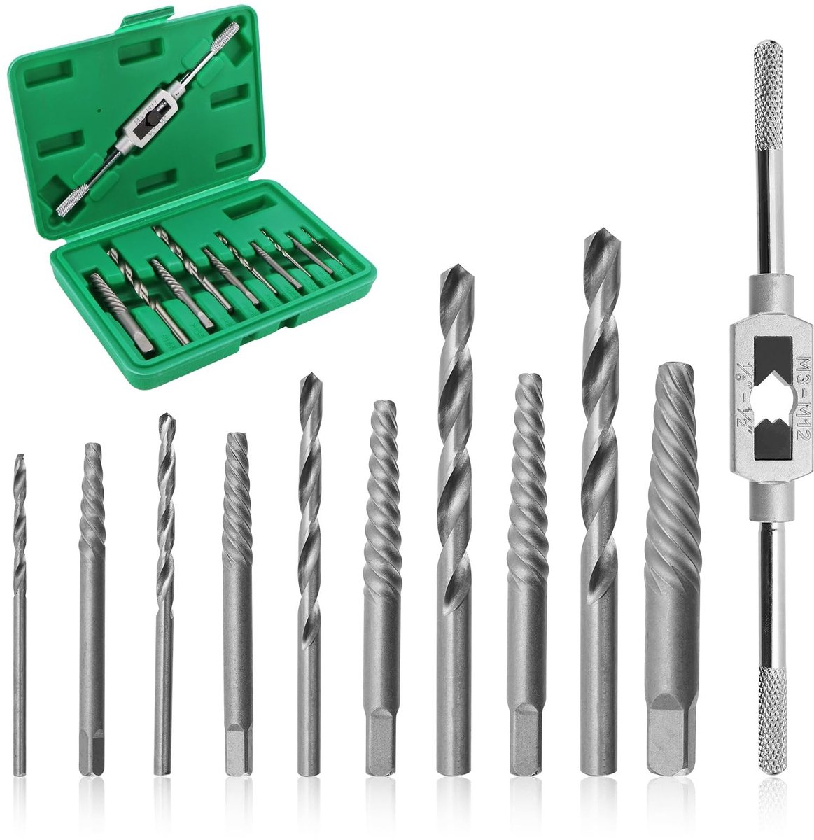 Dailygoods- Schroevenverwijderaar 11-delig - HSS-staal - Opbergdoos - Schroefextractorset - Verstelbaar Wringijzer - Duurzaam en roestwerend - Schroefextractor