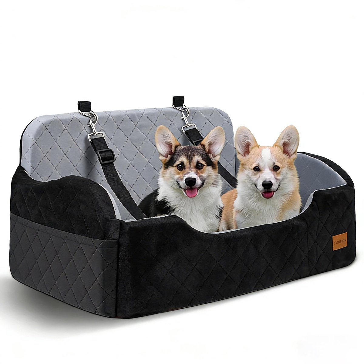 Dailygoods- Hondenautostoeltje tot 25 kg - Verstelbare veiligheidslijnen - Hondenbed voor 2 kleine honden - Afneembaar en wasbaar - 2 Opbergzakken - Zwart - Hondenstoel