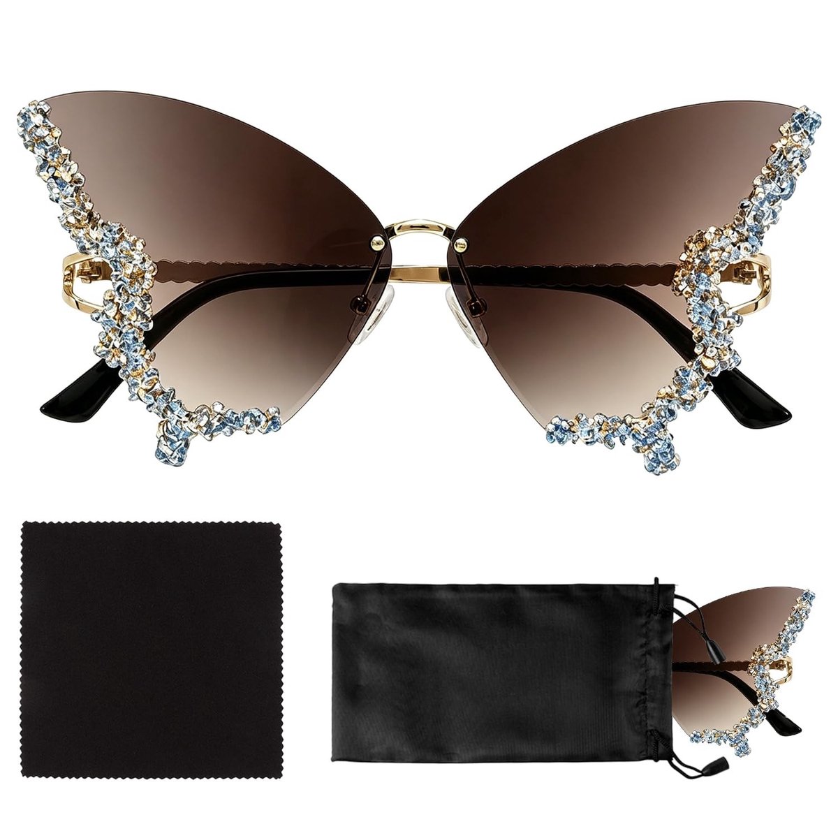 Dailygoods- Zonnebril Dames - Randloos Design met UV400-glazen - Vlinderzonnebril - Festivalzonnebril - Partybril - Lichtgewicht en Stijlvol - Feestzonnebril