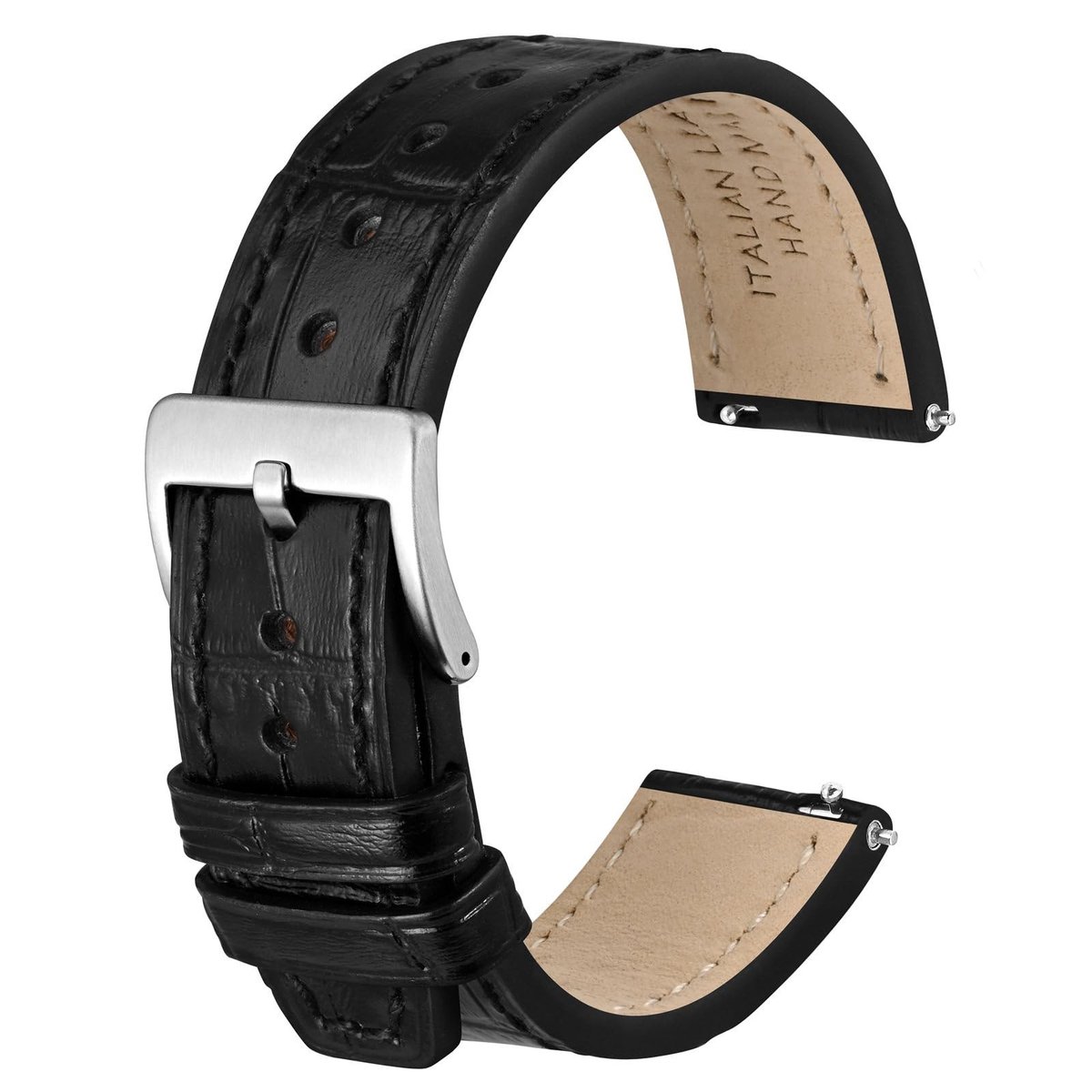 Dailygoods- Horlogeband Luxe Italiaans Leer - Krokodillenleer - Snelsluiting - Bandbreedte 18/20/22/24 mm - Handgenaaid - Tijdloze Verfijning - Horlogearmband