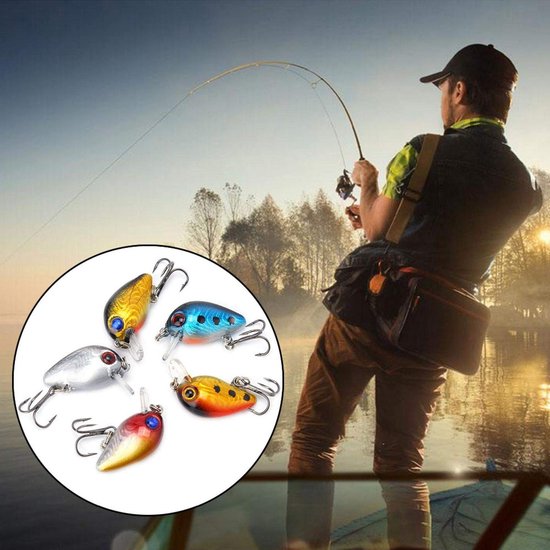 Dailygoods- Kunstaas Set 5 Stuks - Mini Minnow - 3D Holografische Ogen - Duurzaam - Knipperend/Vibrerend - Transparante Doos - Vissersaas van Dailygoods — afbeelding 5