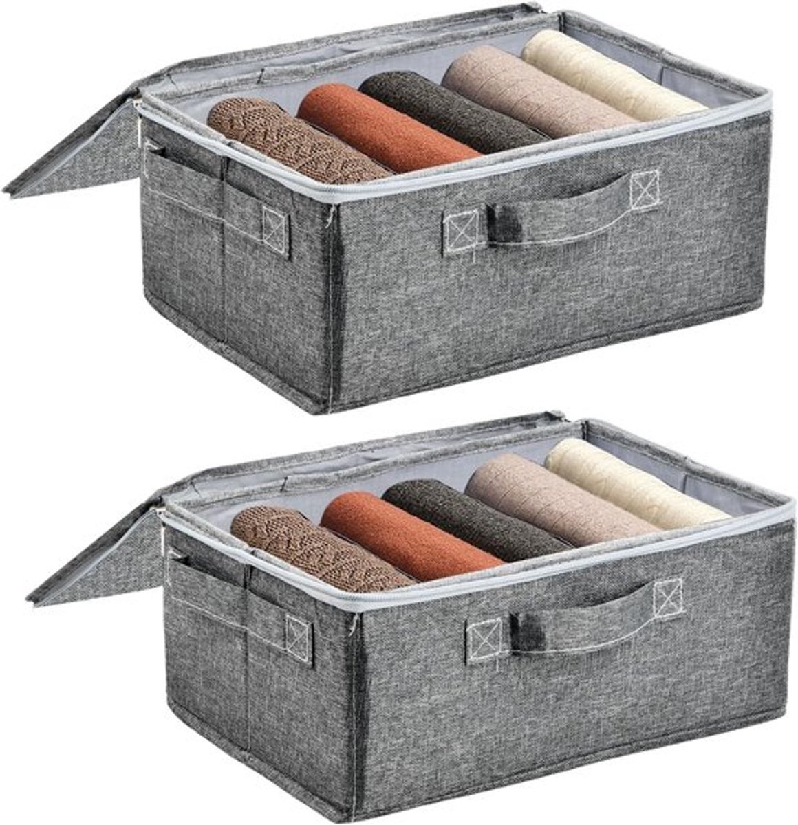 2 stuks Opbergdoos van stof - grijze opbergdoos met deksel - grote capaciteit organizerdoos voor kleding, speelgoed en slaapkamerorganisatie (38 x 25,5 x 16 cm)