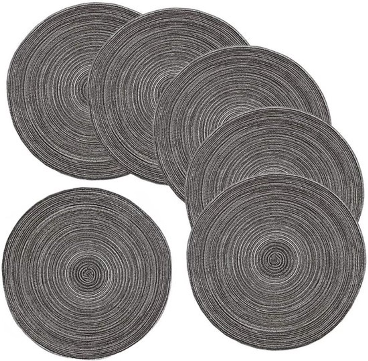 15 inch ronde placemats - set van 6 - katoenen geweven rattan, hittebestendige tafelmat voor eettafel - kerst/feestdagen keuken tafelmat (donkergrijs)