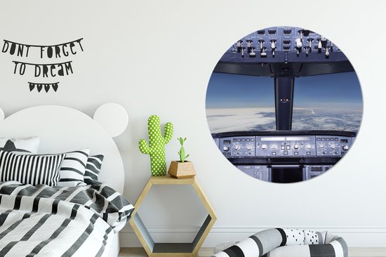 WallCircle - Wandcirkel - Muurcirkel - Cockpit - Wolken - Vliegtuig - Aluminium - Dibond - 140x140 cm - Binnen en Buiten