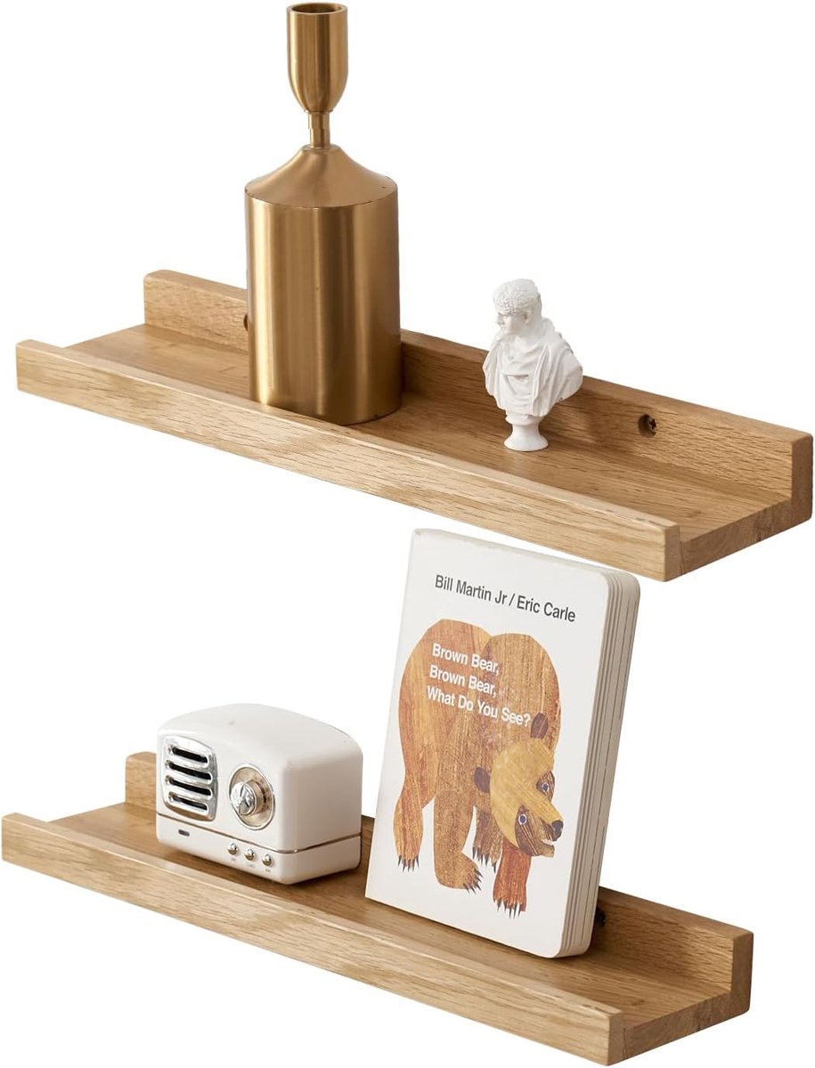 Drijvende planken, 30 cm massief eikenhout rustieke wandplanken set van 2 wandgemonteerde foto rand plank met lip radiator plank Display Plank voor woonkamer, keuken, slaapkamer