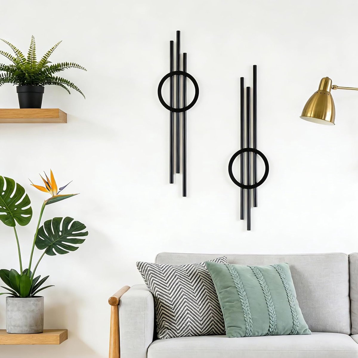 Zwarte abstracte metalen muurkunst decoratie minimalistisch decor 3D getextureerd vierkant logo metalen muursculptuur, voor woonkamer slaapkamer badkamer studeerkamer (zwart - cirkel)