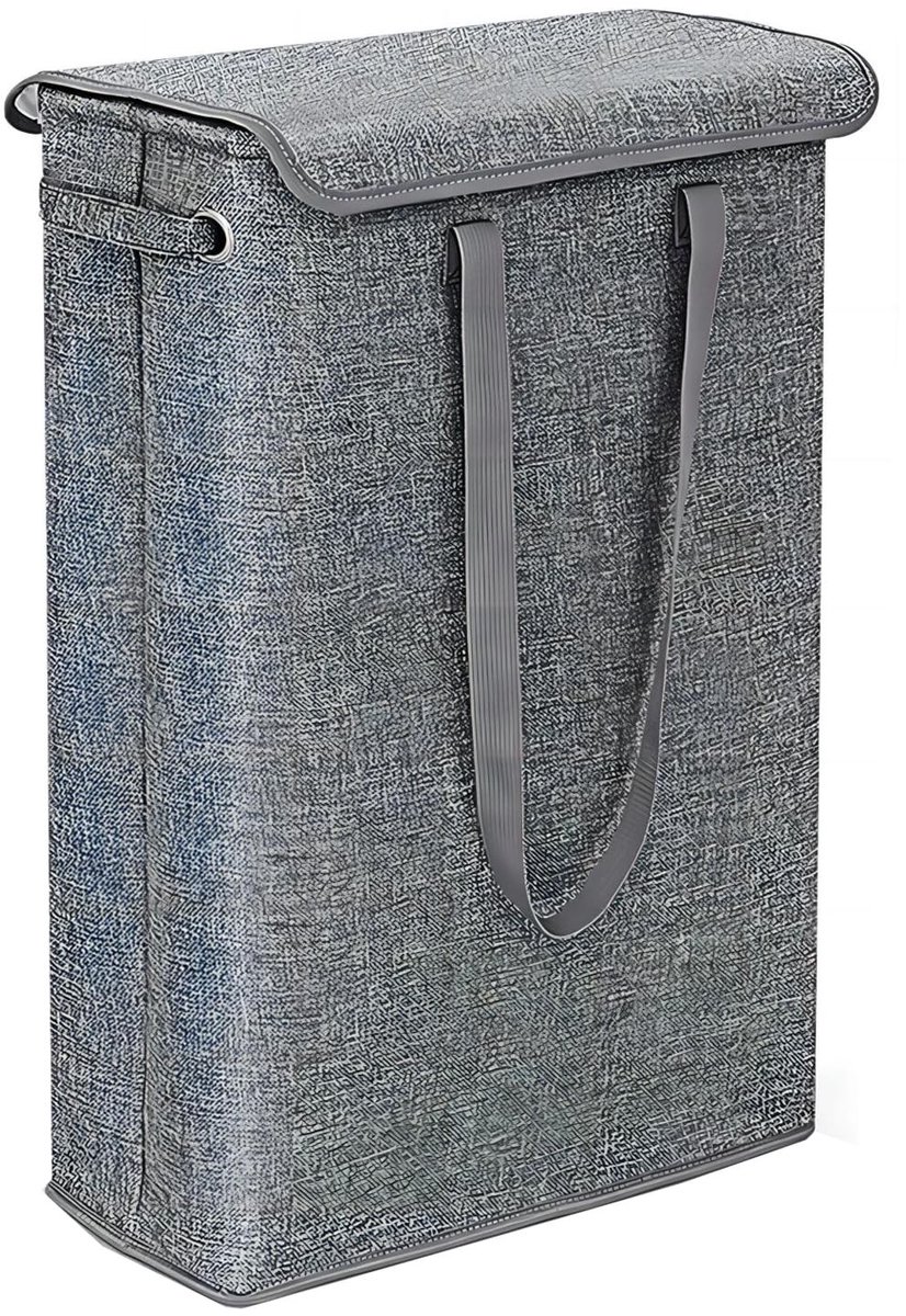 Dailygoods - Smalle Wasmand met Deksel 45L, Opvouwbare Wasmand voor Vuile Was met Draaggreep, Waterafstotend, Ruimtebesparende Wasbox voor Badkamer, Slaapkamer en Wasruimte (Gray)
