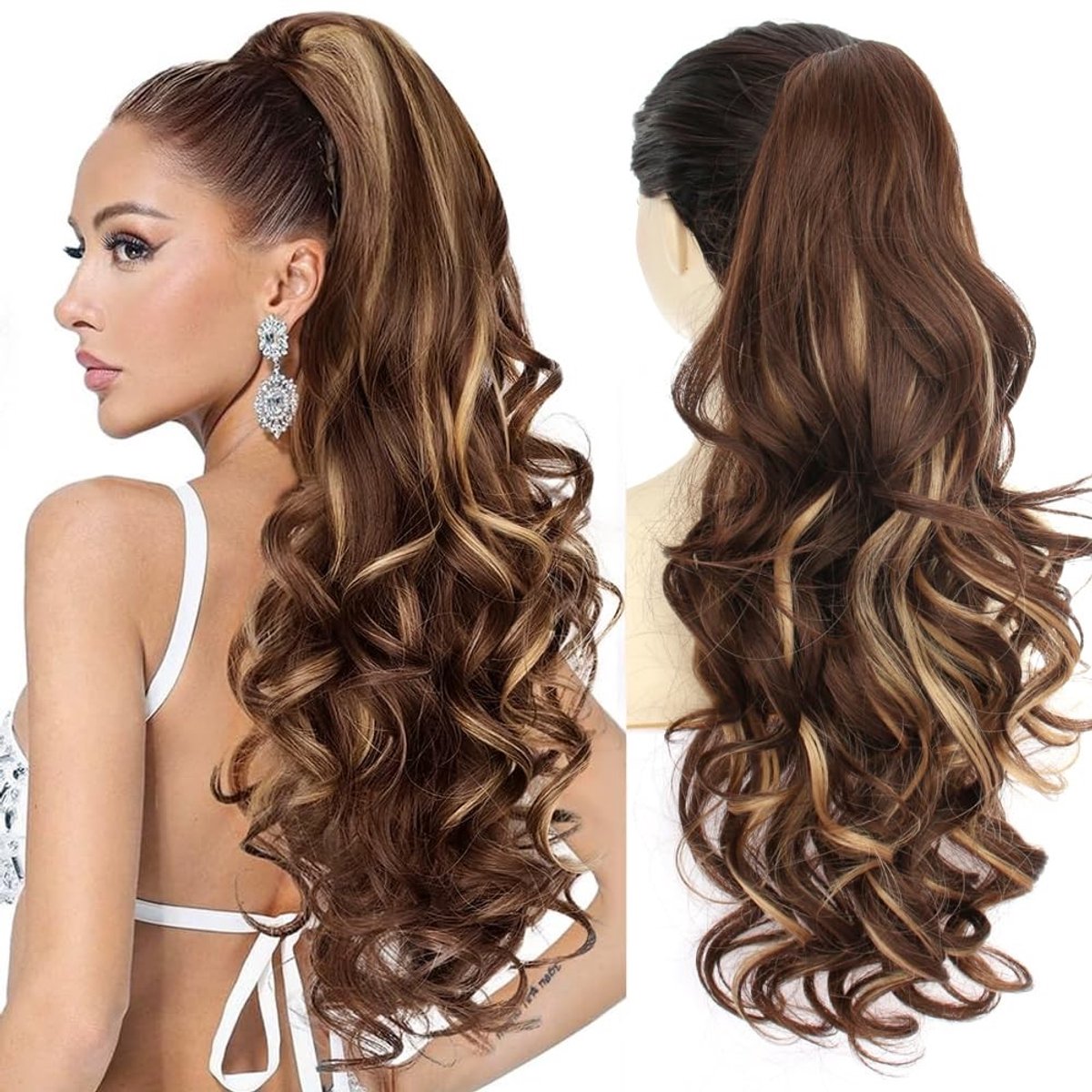 Dailygoods- Paardenstaart met clip - 66 cm lang - volumineus - golvend - haarstukje - haarverlenging - geschikt voor alle gelegenheden - Haarextensie