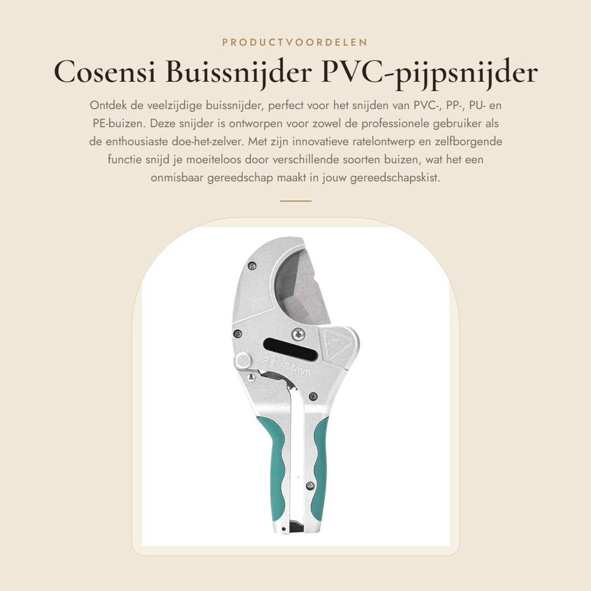 Dailygoods - Buissnijder - PVC-pijpsnijder - Ratelontwerp - 64mm - Snijden van PVC, PP, PU, PE-buizen - Handig voor klussen - Compact model