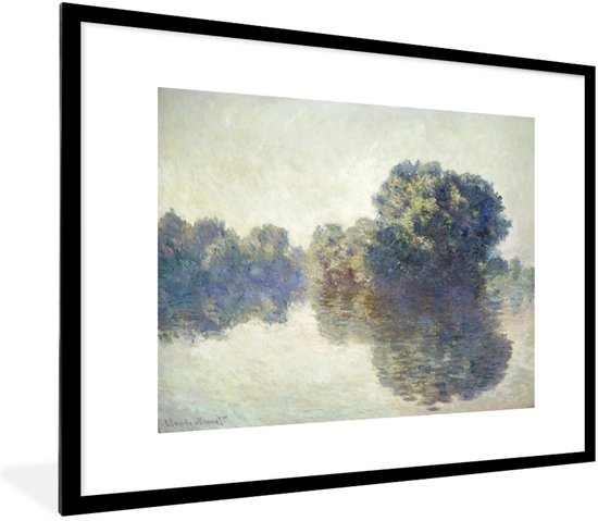 Poster in lijst - Fotolijst 80x60 cm - Posters - The Seine near Giverny - Schilderij van Claude Monet - Posterlijst zwart - Decoratie - Wanddecoratie woonkamer - Muurdecoratie slaapkamer