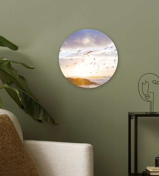 WallCircle® Wandcirkel 30x30 cm - Muurcirkel Kalm beeld van vogels bij zonsondergang - Muurdecoratie woonkamer - Wanddecoratie slaapkamer - Kamer decoratie accessoires - Ronde schilderijen