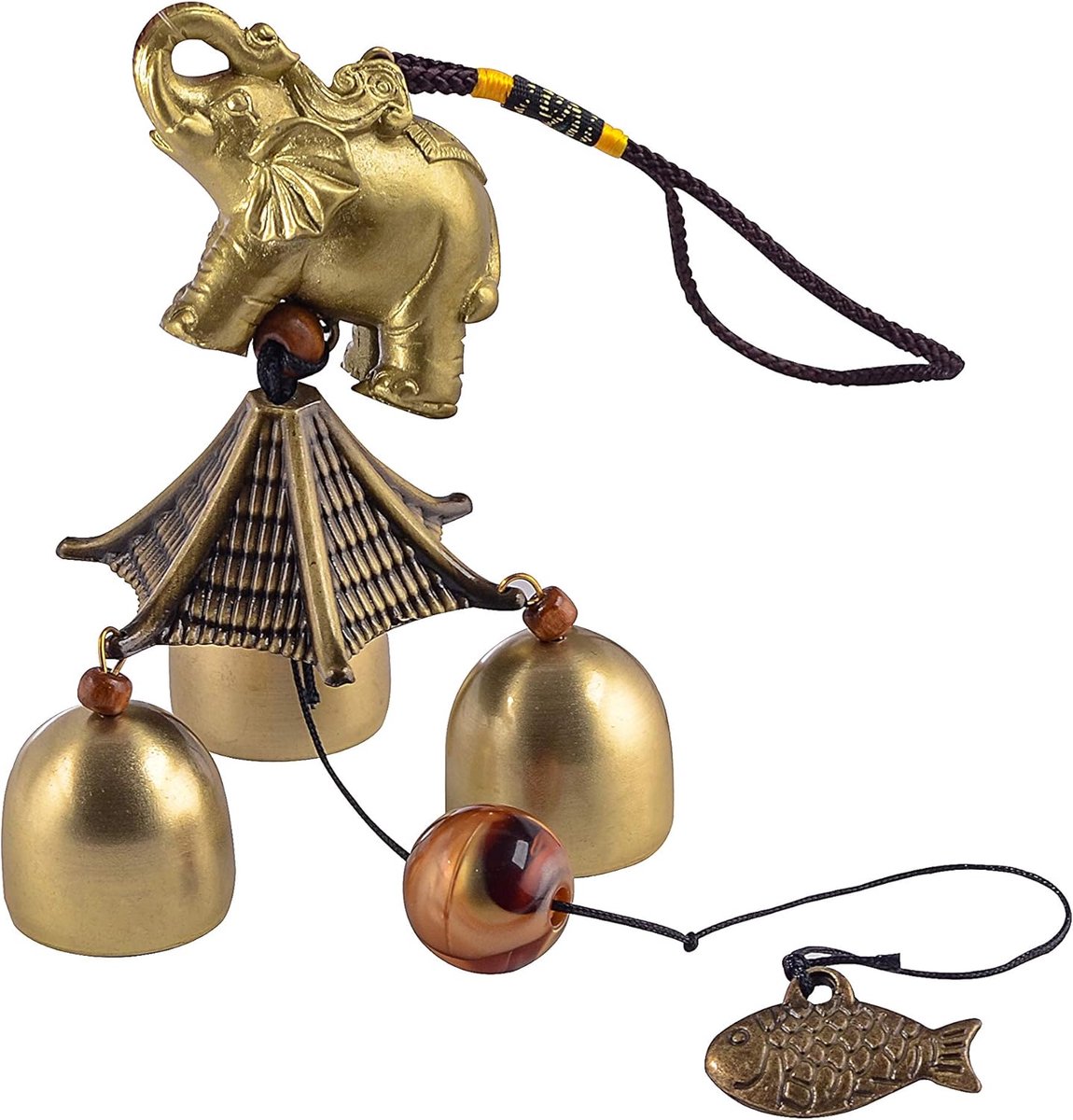 Windgong - Feng Shui windgong buiten geluk, hangende bedel met 3 metalen bel, windbel voor tuin, huis, patio, tuin (olifant)