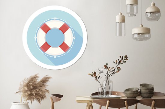Illustration d'une bouée de sauvetage dans un cercle bleu Cercle mural aluminium ⌀ 120 cm - impression photo sur cercle mural / cercle vivant / cercle de jardin (décoration murale)