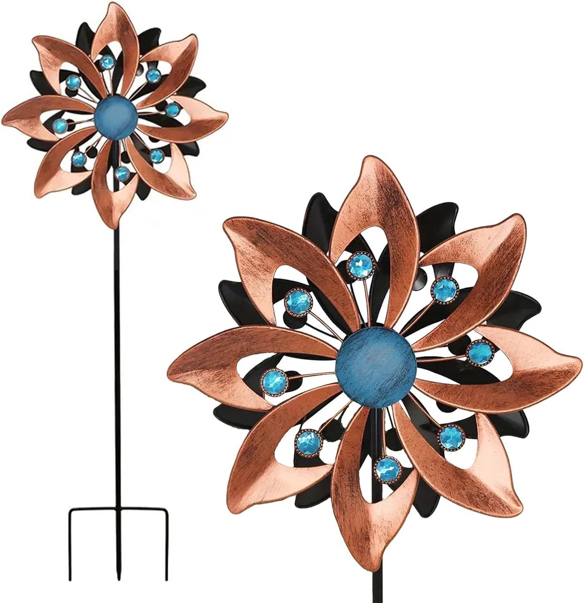 Kinetische Windmolen van 109 cm voor Tuin, Patio en Gazon - Decoratieve Metalen Windspinner in Messingkleur