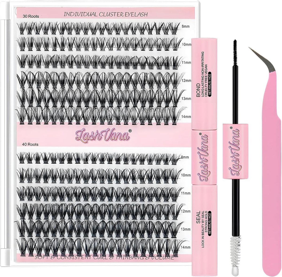 Set van 240 natuurlijke clusterwimpers van 8-14 mm voor doe-het-zelf wimperverlenging, ideaal voor prachtige beauty-looks en een volle wimperlook