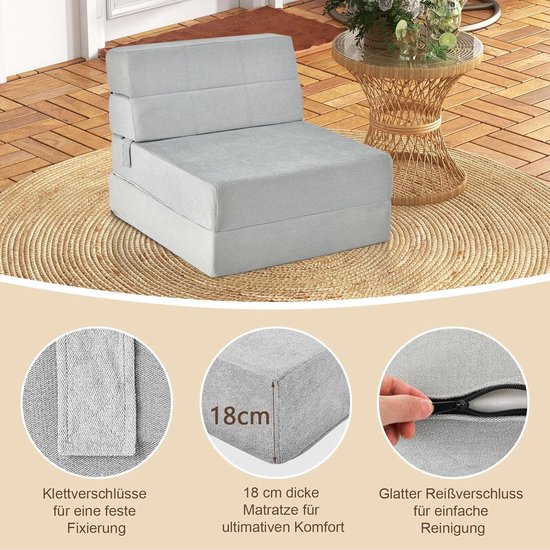 Opvouwbare Bank - Zetel Bed - Gastvrij Ontvangen - 3-in-1 Functionaliteit - 190 cm Lengte - Grijs — afbeelding 3