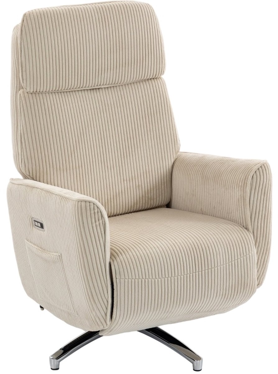 Relaxfauteuil Elektrisch Verstelbaar 2 Motoren 360 Draaibaar Met USB A En USB C Voor Woonkamer En Ontspanning Cream White