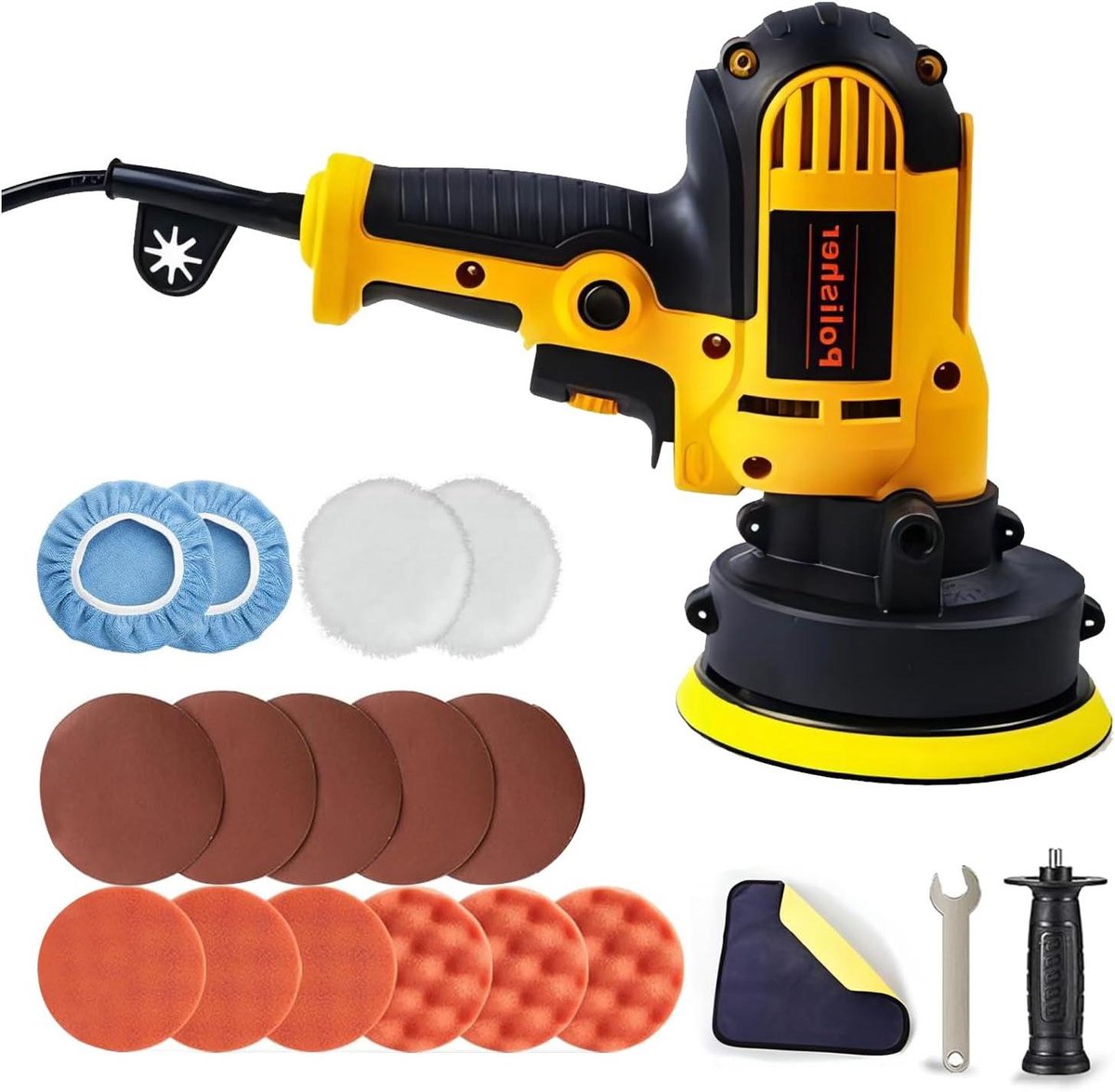 Polijstmachine Set - Schuurmachine Polijst - Auto Onderhoud - Variabele Snelheid - 700W - Zwart Geel
