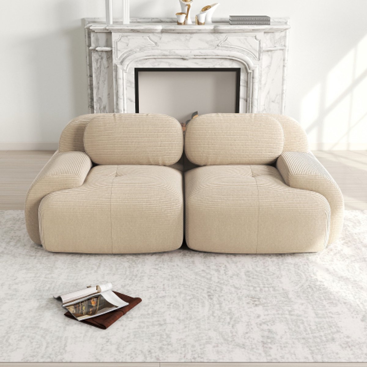 Hoekbank - Hoekbank van Zachte Corduroy – Bank Zonder Frame - Geen installatie Nodig - Comfortabele Zitzak Stoel – Beanbag voor Woonkamer en Slaapkamer - Beige