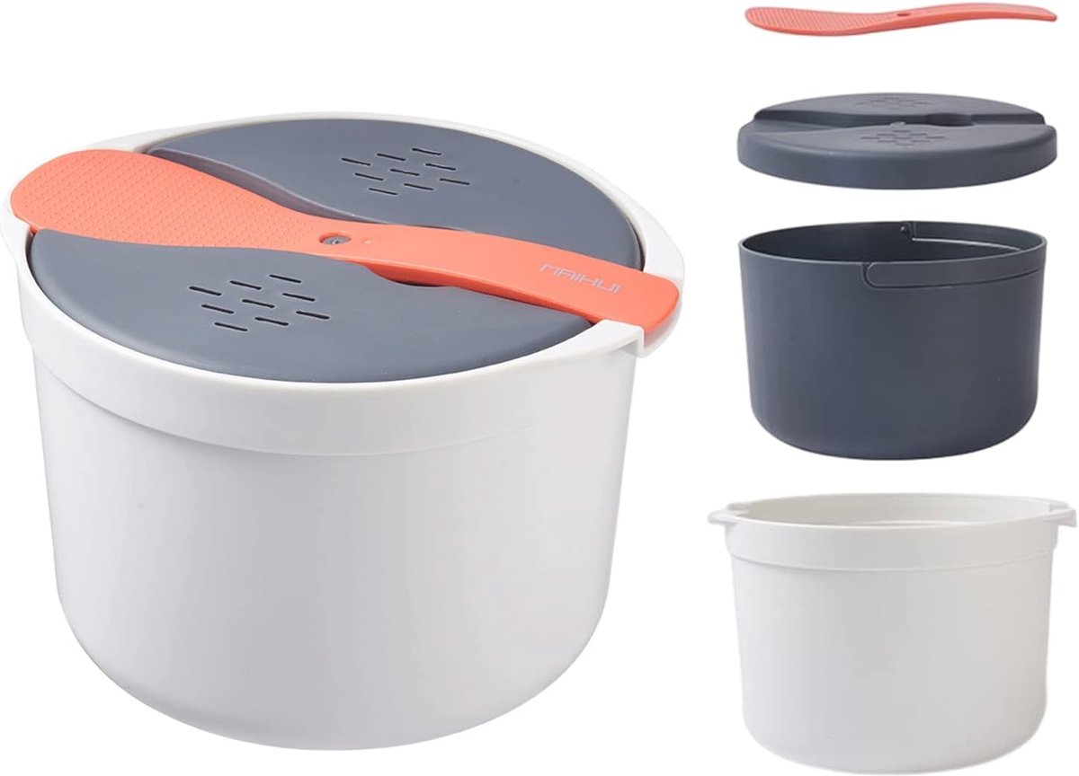 SnelShoppen - KLOP256 Magnetron Rijstkoker 2 Liter - Magnetron Stoomkoker voor Rijst, PP in Levensmiddelenkwaliteit, Oranje, Ideaal voor Keuken en Cam