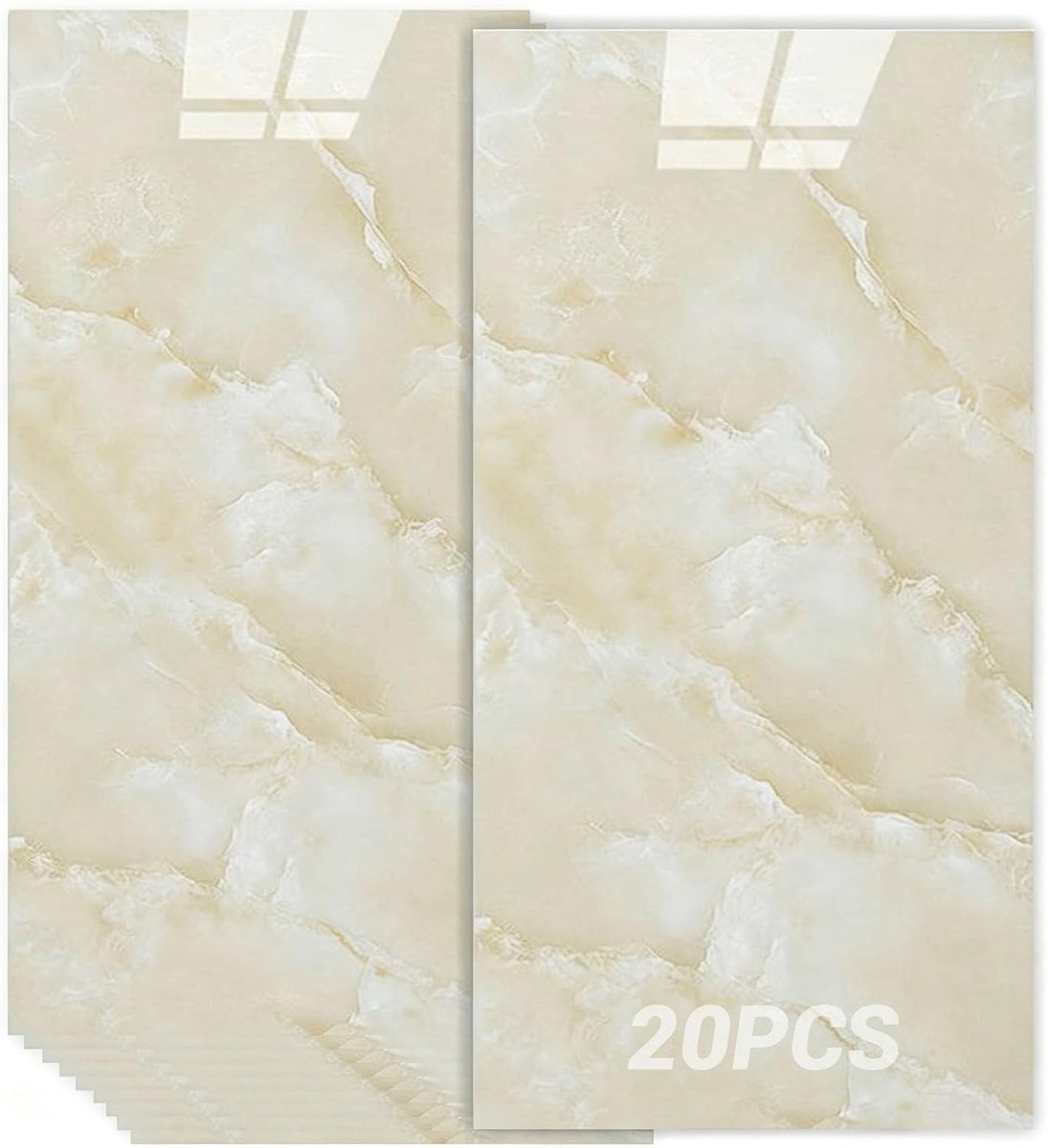 20 Stuks Zelfklevende Marmerlook Tegels 60 x 30 cm voor Keuken en Badkamer, Waterdichte Tegelstickers met Steenpatroon en Eenvoudige Aanbreng