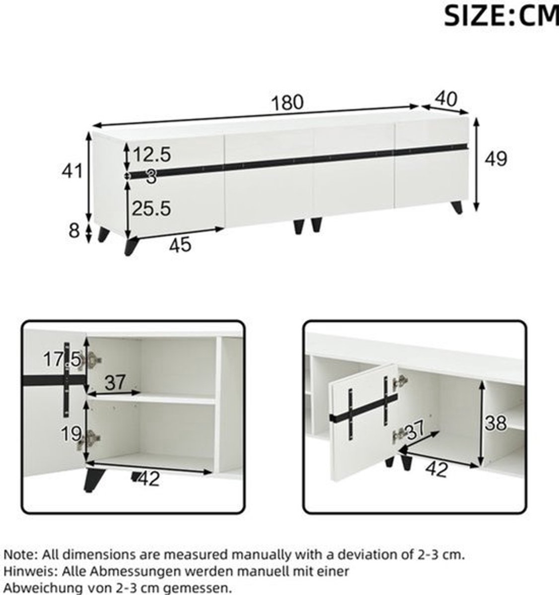 TV-Meubel – TV-Kast – Lowboard – Dressoir – Mediameubel – Hoogglans Afwerking – 180x40x49 
