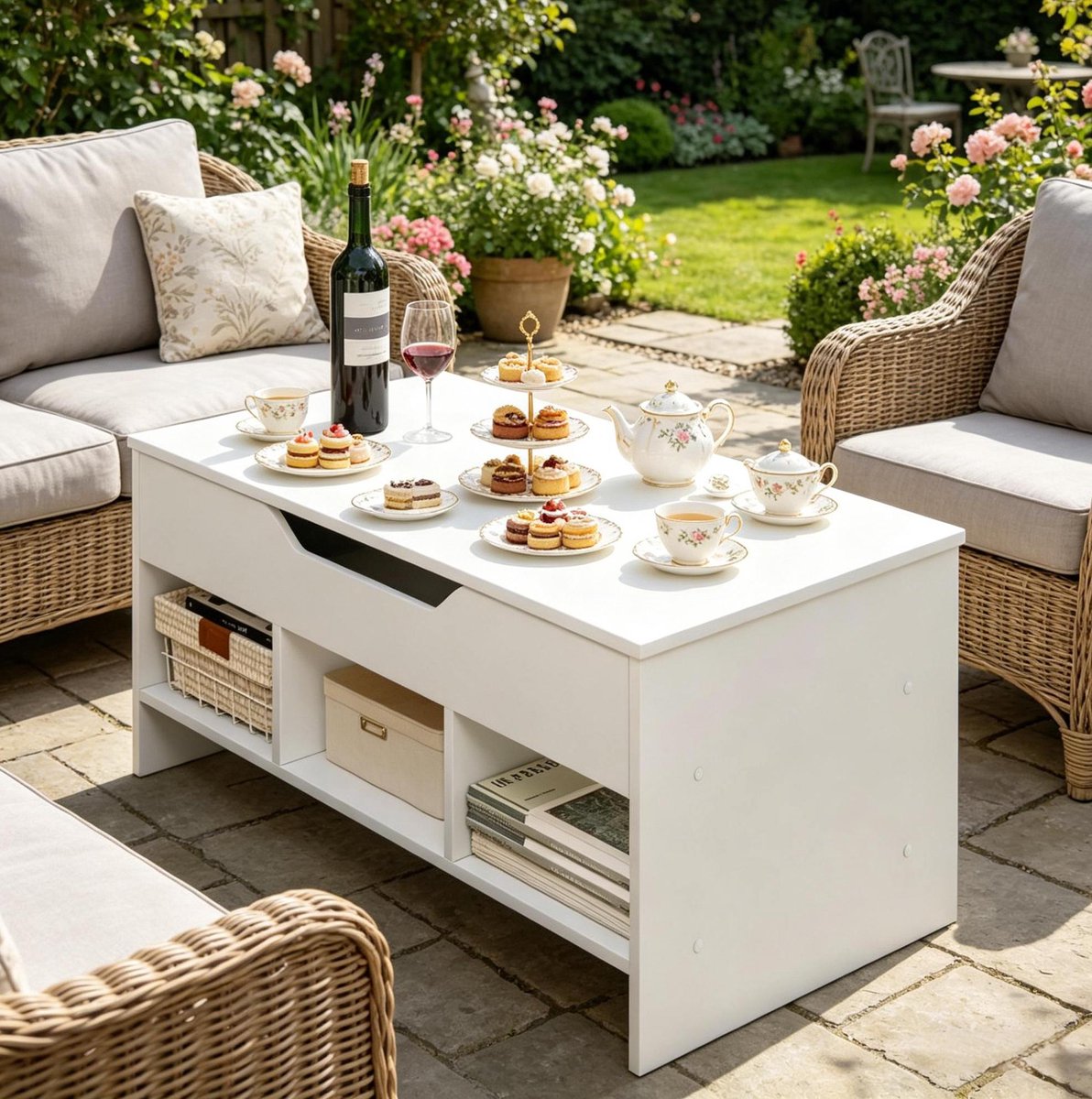 REDOM - Salontafel met opbergruimte - Lift-top - Opklapbaar - Hout en metaal - Woonkamer - Wit - 96 x 45 x 51 cm