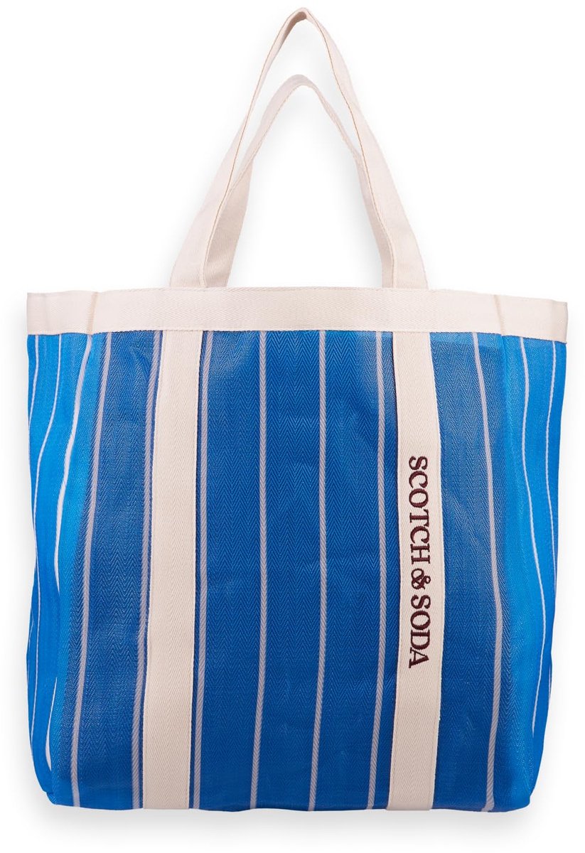 SnelShoppen - Gestreepte Strandtas Dames Aqua Blue, Lichtgewicht Tote, Perfect voor Vakantie, Strand, Stadsuitjes, Shopping, Duurzaam Materiaal, Ruime