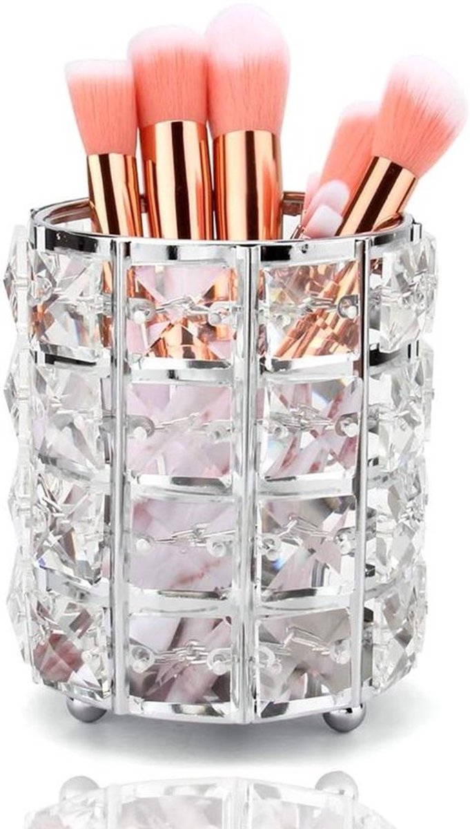 Opbergoplossing voor make-upkwasten en cosmetica met kristallen design - Beauty organizer voor make-up accessoires - Desktop pennenhouder met elegante uitstraling