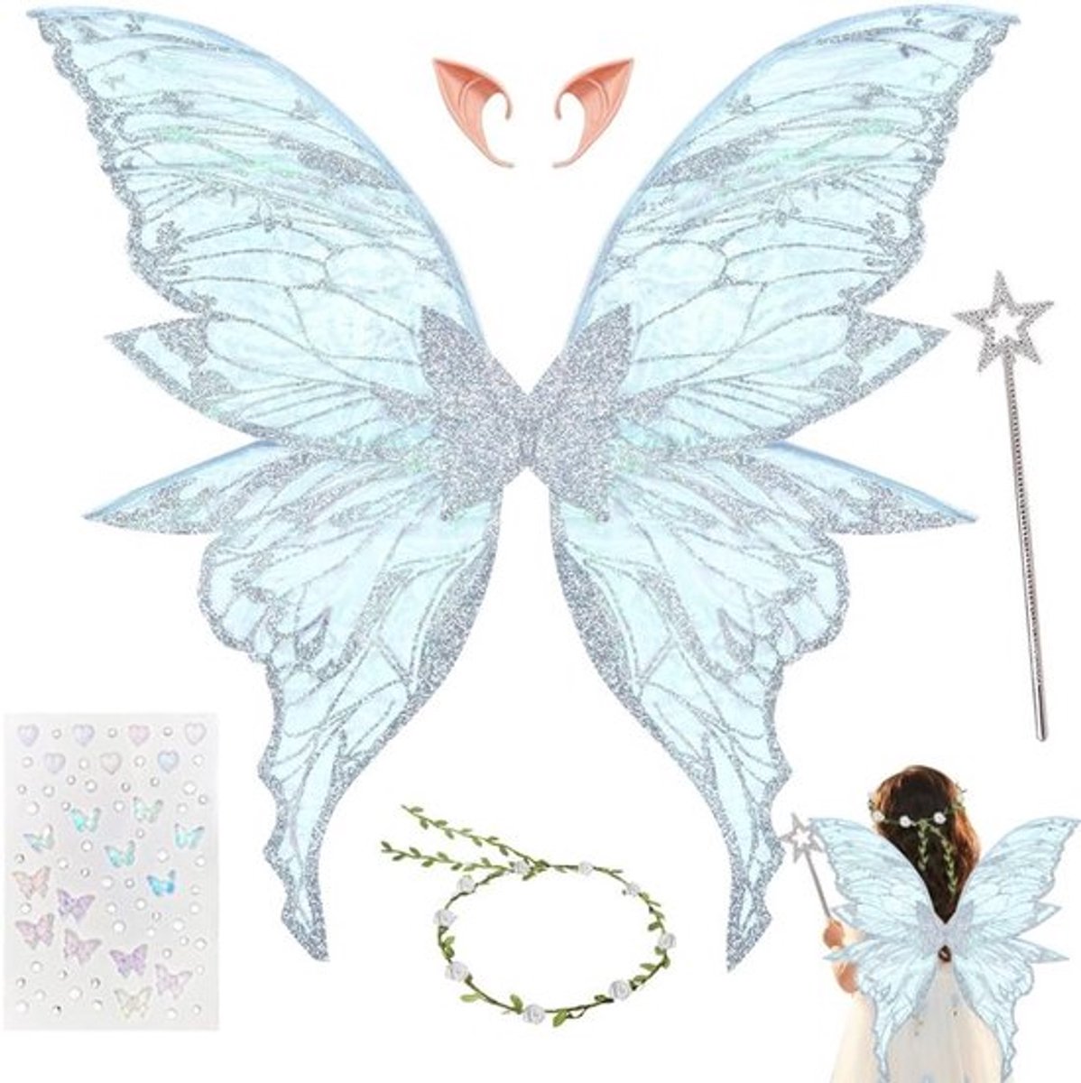 Vleugels voor kinderen, feeënkostuum met vlinder- en prinsessenwings, ideaal voor carnaval en feestjes