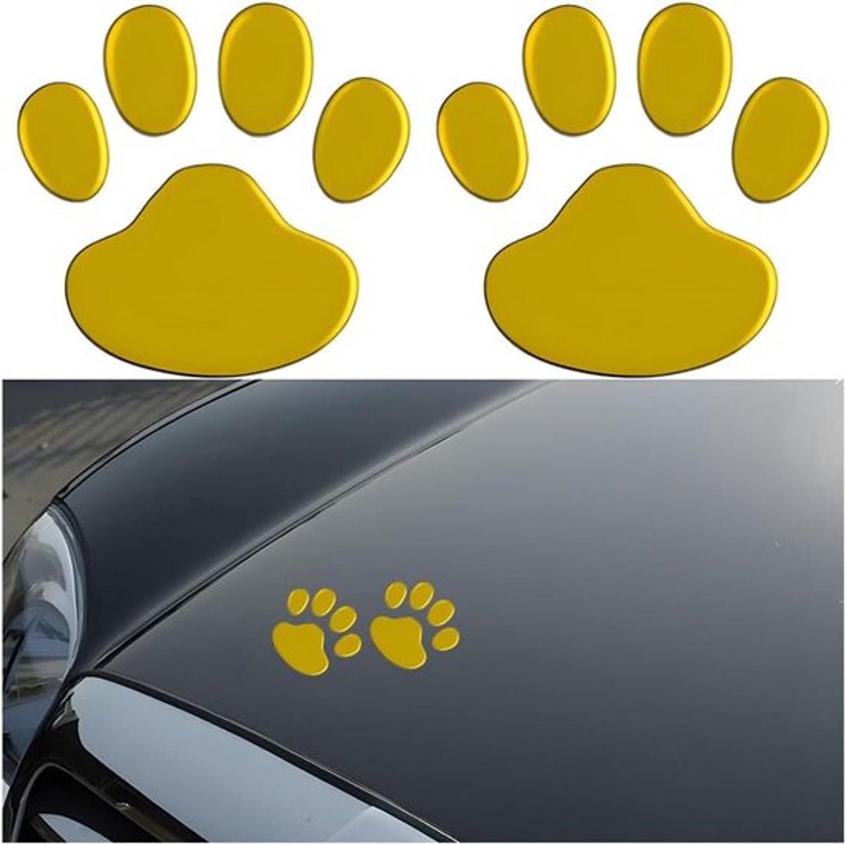 Autostickers - 2 stuks - Chroom Hond Poot Voetafdruk Decoratie - Auto Embleem Sticker - Goudkleurig