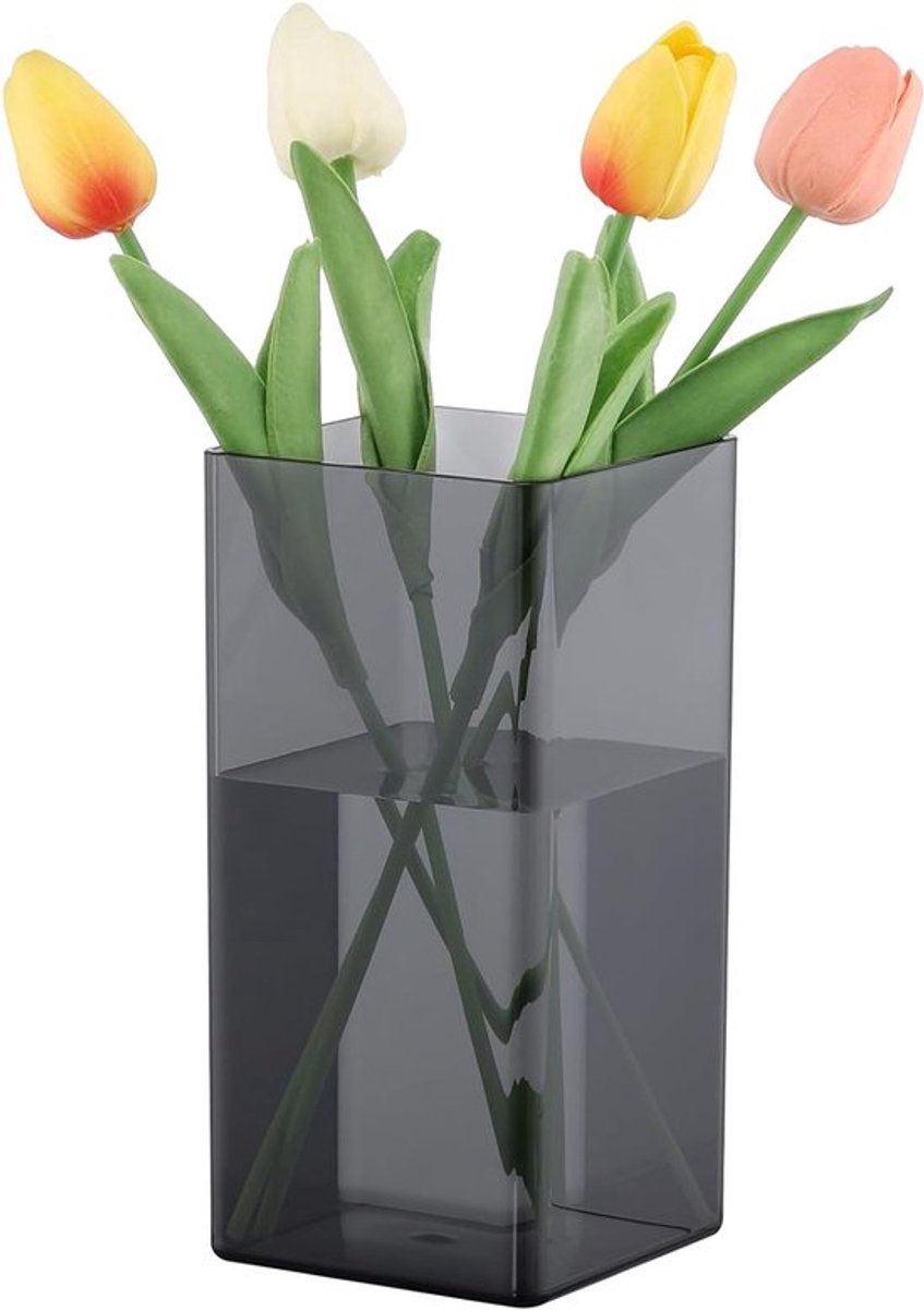 Duidelijke Acrylen Vaasje 10 x 20 cm met Vierkante Basis voor Woonkamer, Keuken, Kantoor, Bruiloften en Feesten