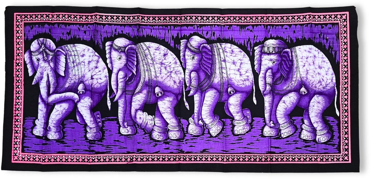 Olifanten Doek - Paars - wandkleed 115 cm x54 cm
