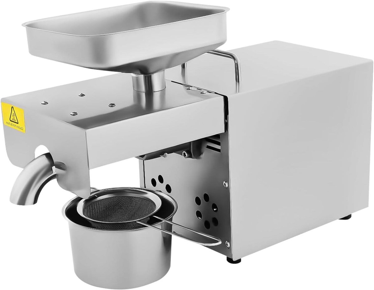 Automatische Oliepers - Oliemolen - Gezonde Olie Maken - Roestvrij Staal - 2 kg Capaciteit - Zilver