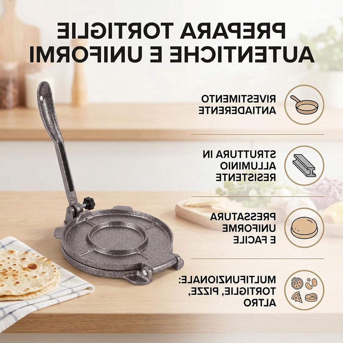 Gietijzeren Tortillapers Pataconera Quesadilla Maker Thuis Tortillas Maken Antiaanbaklaag 65 inch Diameter Grijs